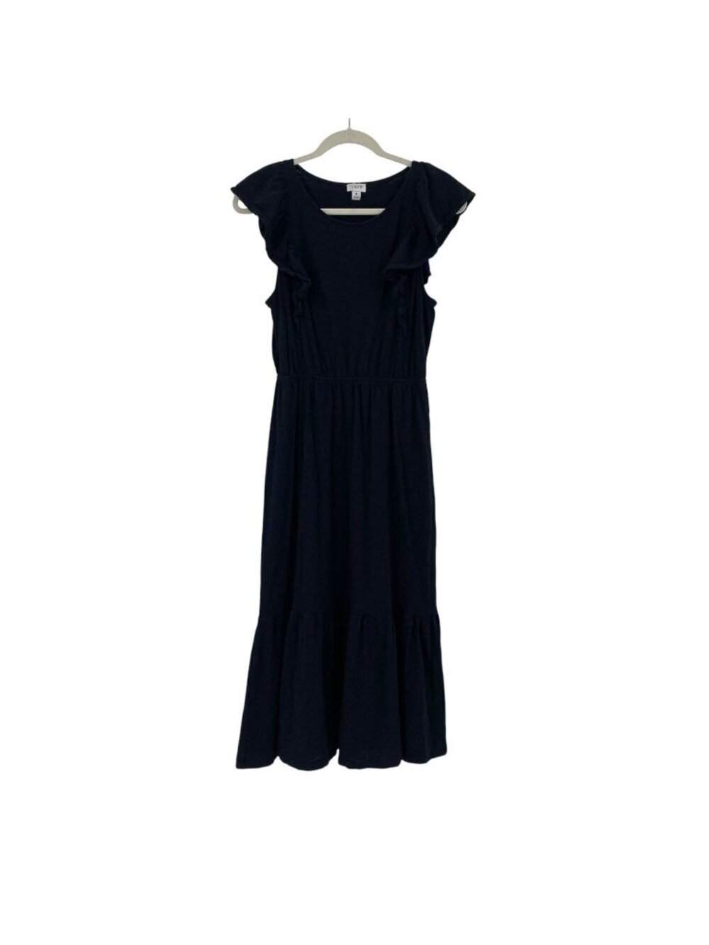 J.CREW Size M Black Flutter Sleeve Midi Dress Tiered BH744